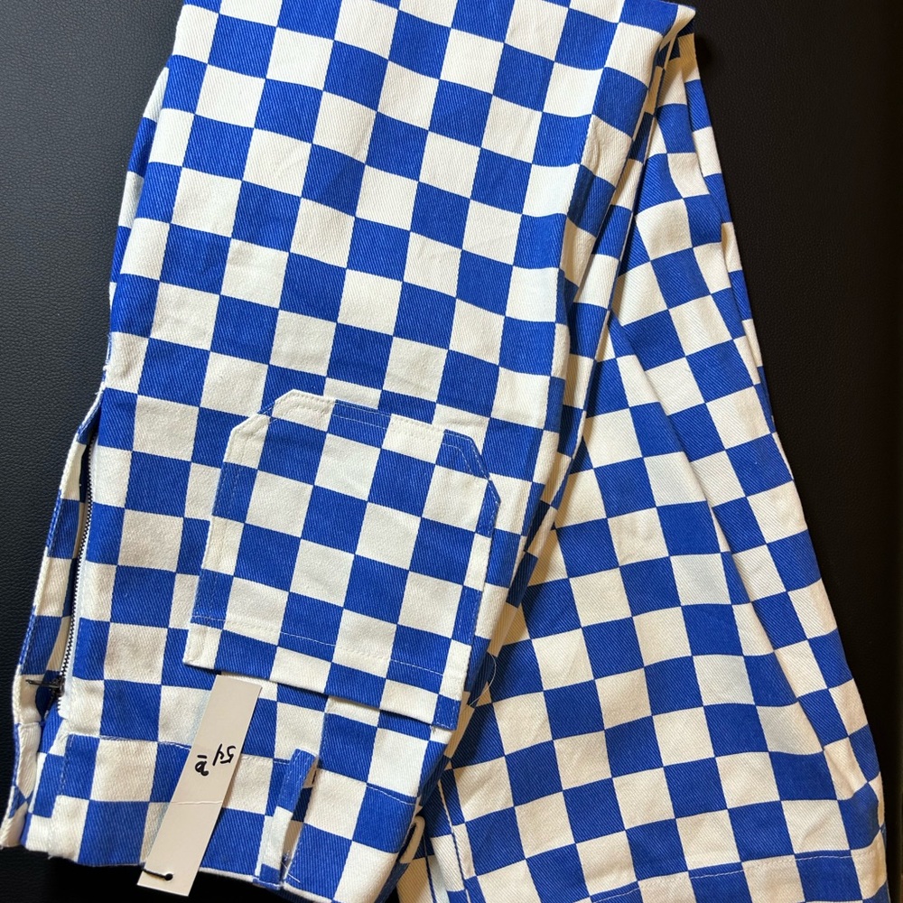 Blue and White Checkered Pants